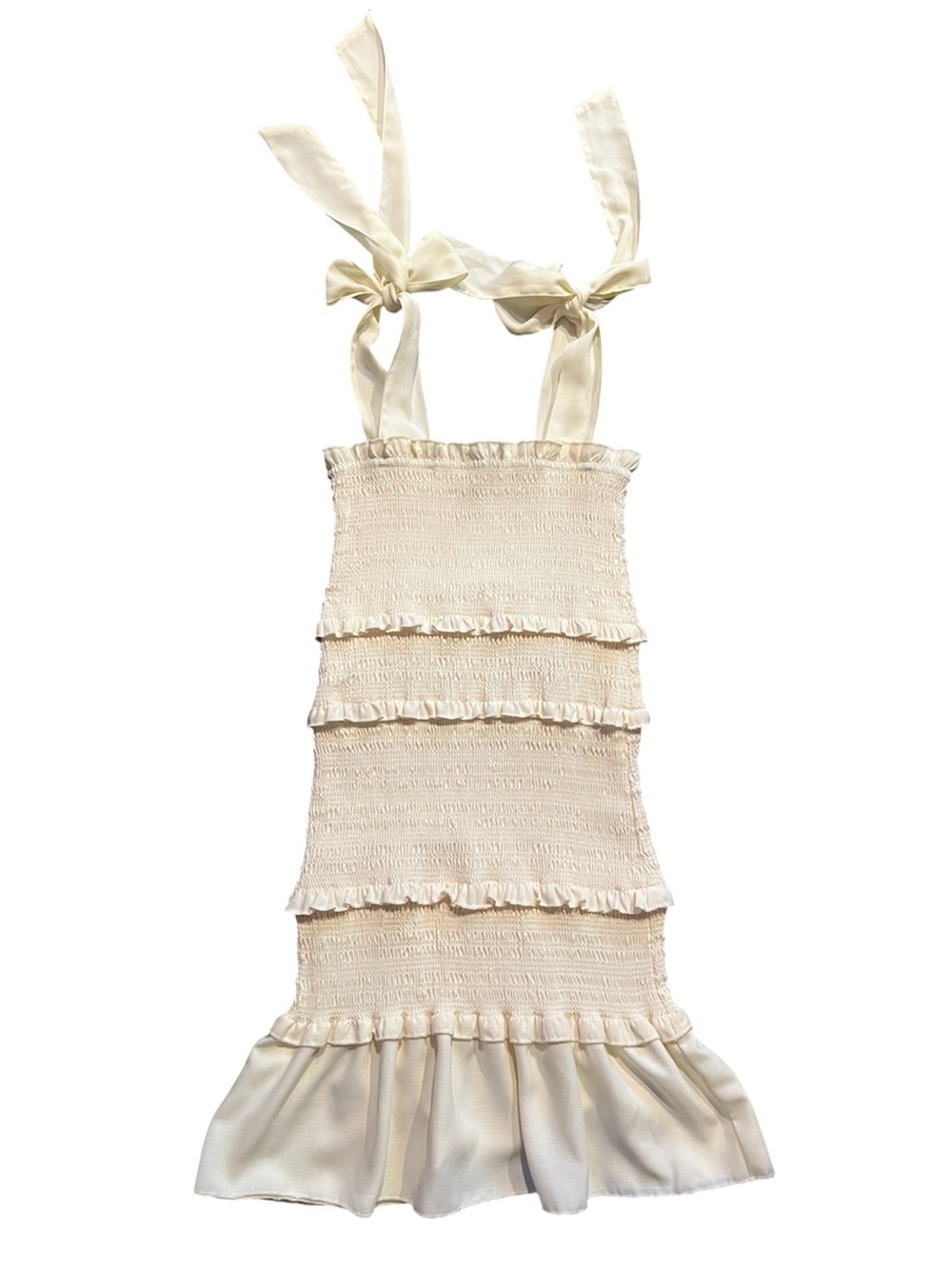 Altar’d State Cream Ivory Ruffled Smocked Mini Dress with Tie Straps Size M